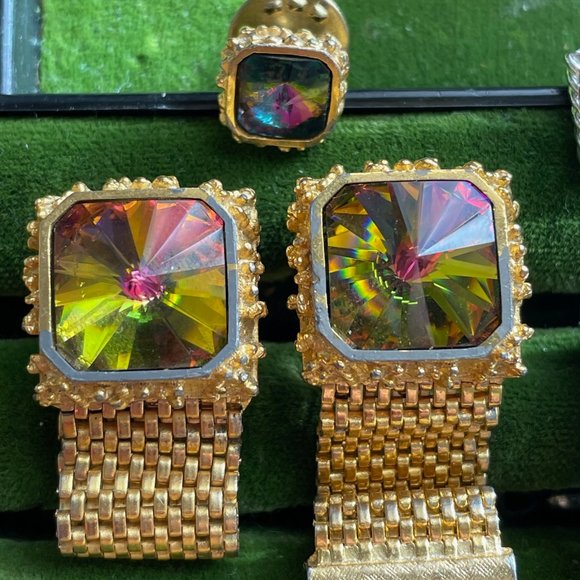 Men's Vintage Cufflinks & tie pins Lot Of 3 Dante 60s 70s Deco MCM Gold Silver - Picture 6 of 7